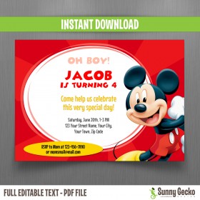 Mickey Mouse 5x7 in. Birthday Invitation